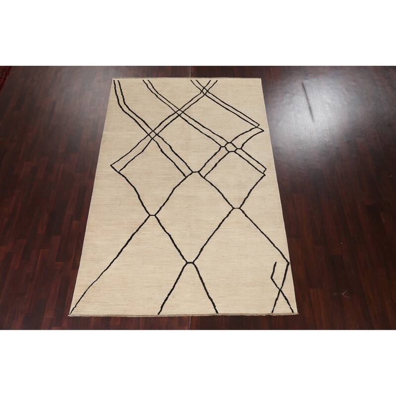 Vegetable Dye Moroccan Contemporary Area Rug Hand-knotted Wool Carpet - 6'5" x 9'9"