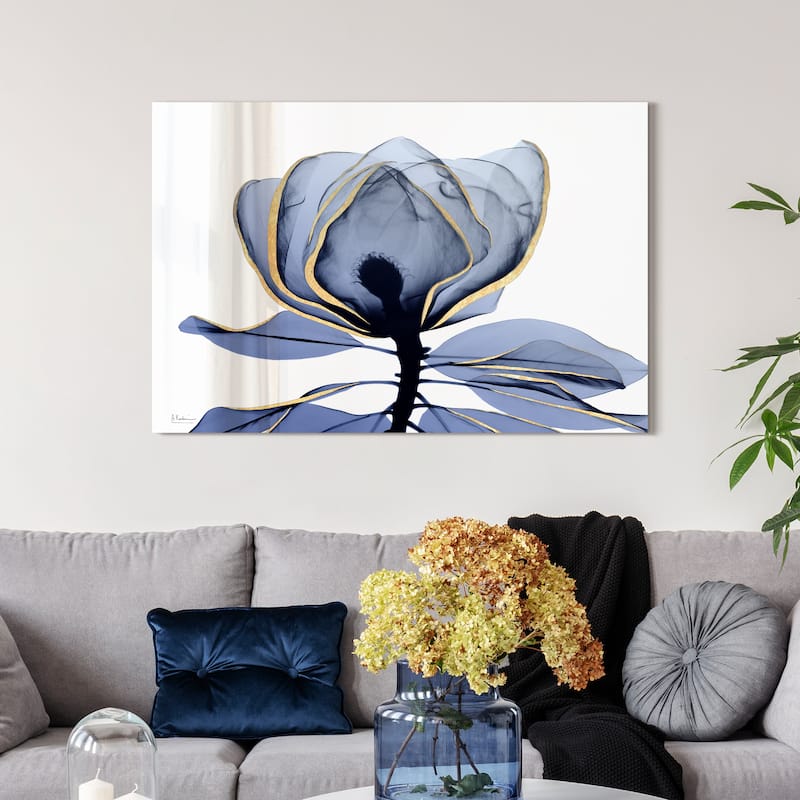 "Golden Midnight 1" Frameless Free Floating Tempered Glass Panel Graphic Wall Art