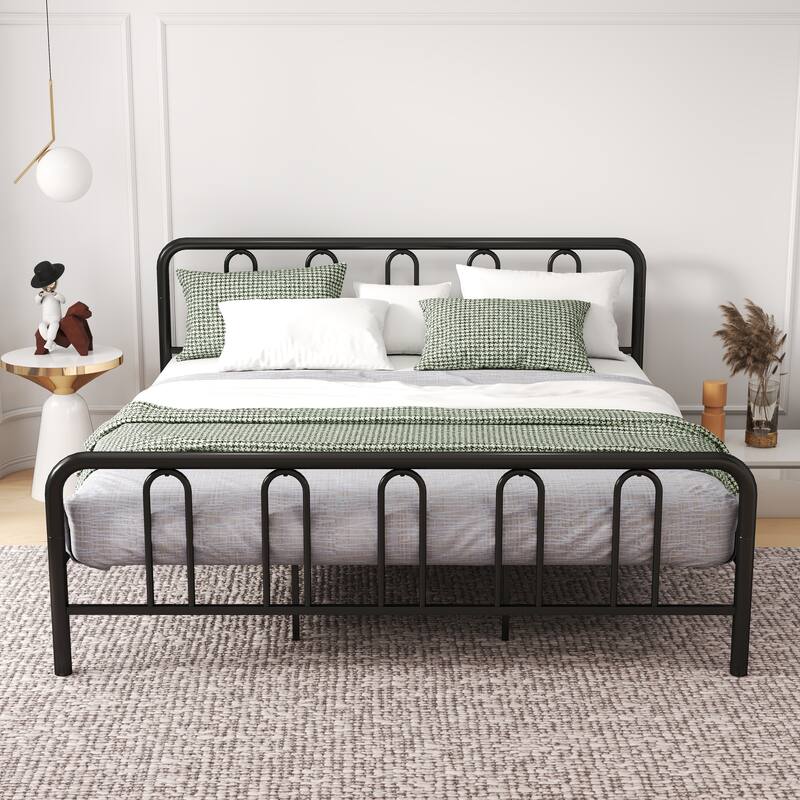 Gymax King Size Metal Bed Frame Headboard Footboard Platform Mattress