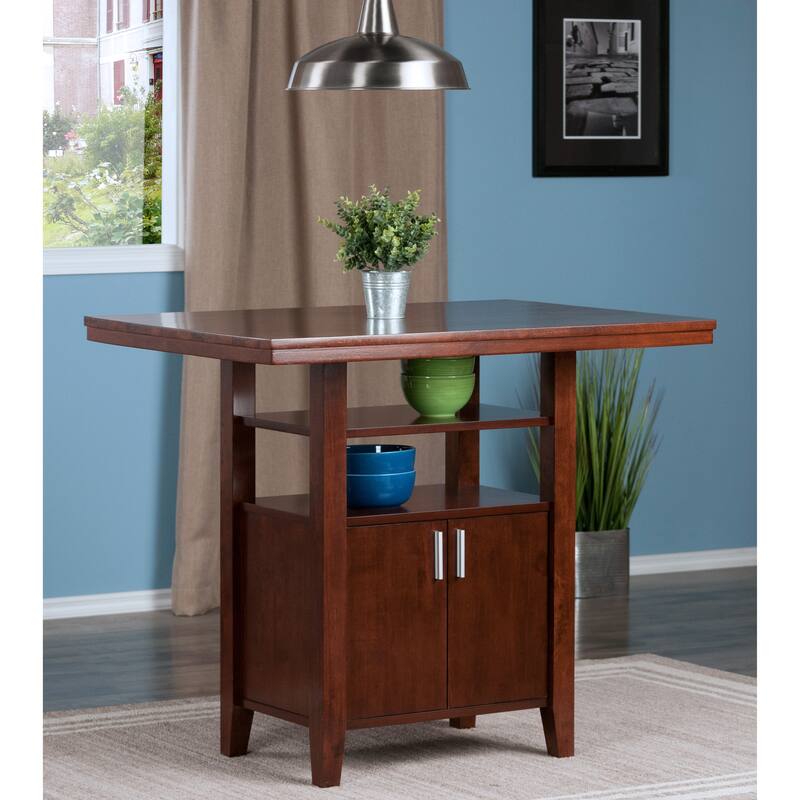 Wooden Table with Cabinet and Shelf - 41.5" - Brown