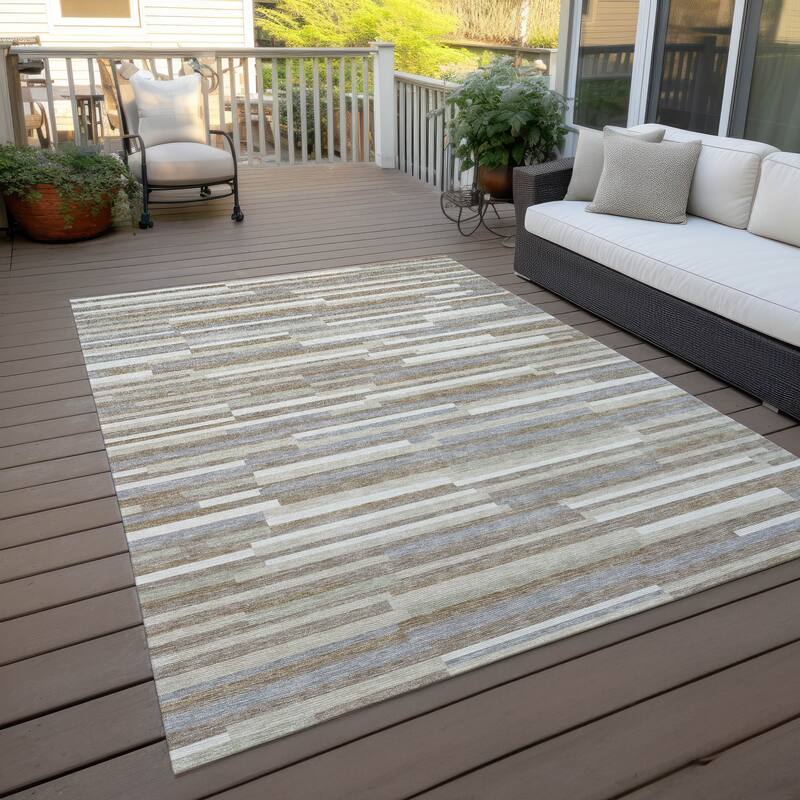 Machine Washable Indoor/ Outdoor Chantille Stripes Modern Rug - Taupe - 5' x 7'6"