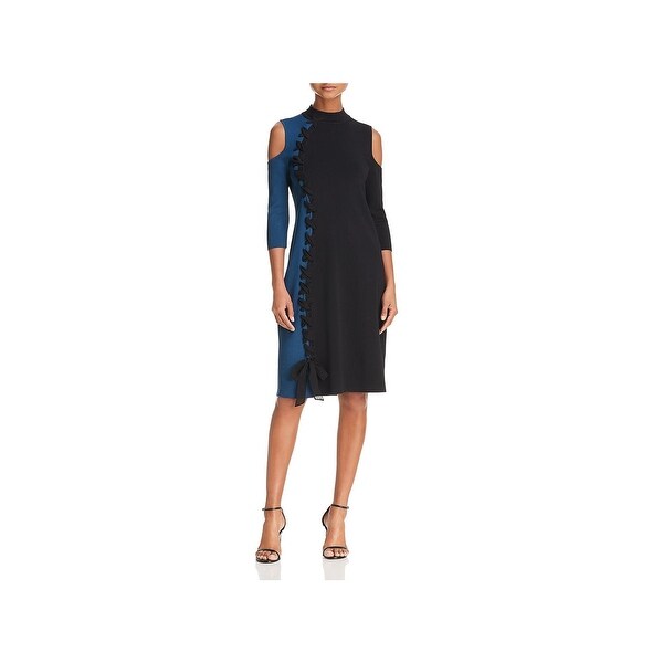 Nic + Zoe Womens Bodycon Dress Colorblock Cold Shoulder