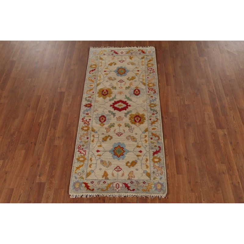 All-Over Floral Oushak Indian Foyer Rug Hand-Knotted Wool Carpet - 2'7"x 5'10"