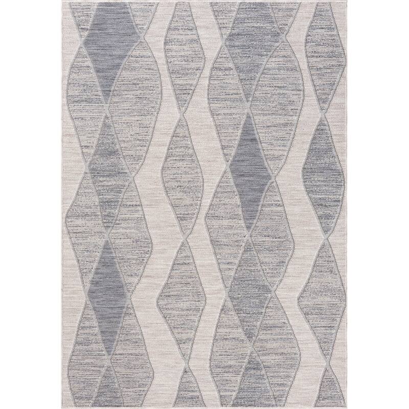 Wron Contemporary Geometric Performance Indoor/Outdoor Area Rug by Sevita - 7'10"x 8'10" - Blue