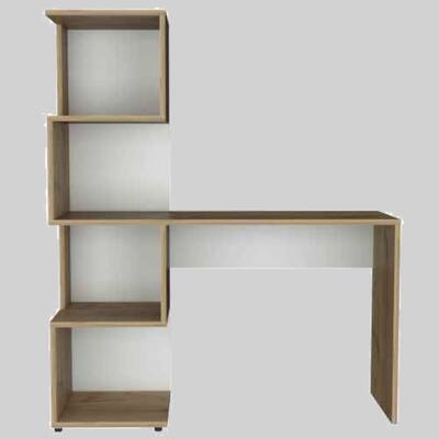Compact Computer Desk with Integrated Bookcase, Four Shelves, and Ample Workspace for Home Offices