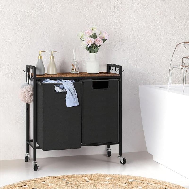 Laundry Hamper Sorter 2 Section Laundry Basket Organizer with Wheels - 28.2"D x 11.8"W x 30.9"H