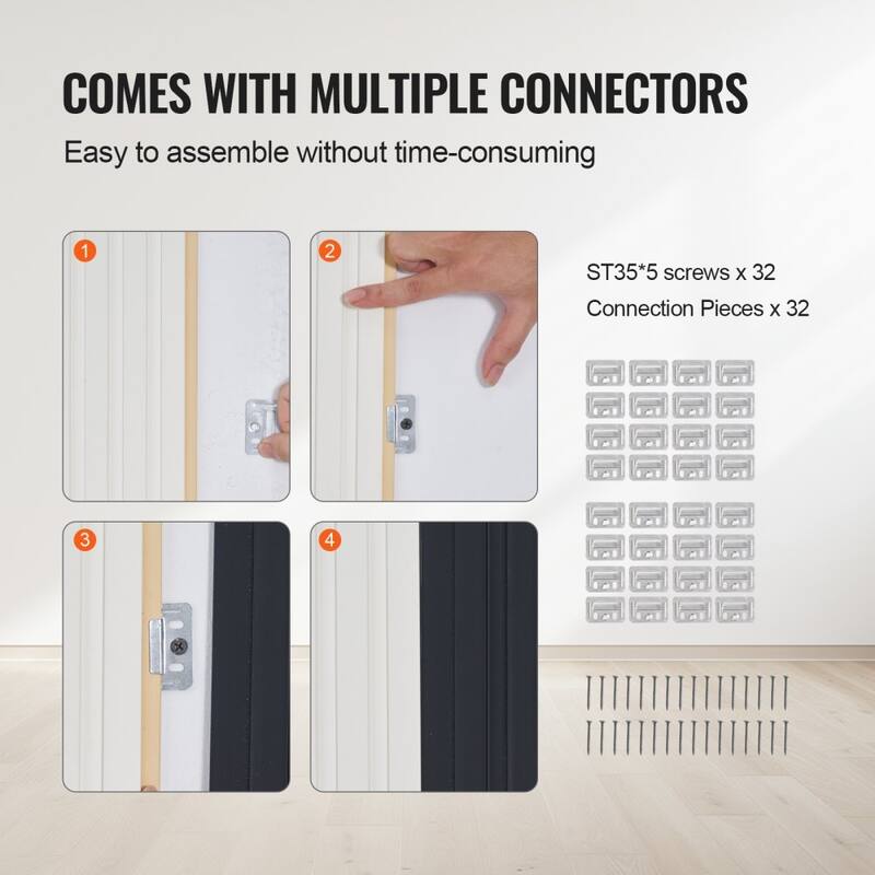 34.8 Sq Ft WPC Acoustic Wall Panels 8 Pieces Fire-Resistant Slat Design for Soundproof Room Decor - 96.5" x 6.5" x 0.35"