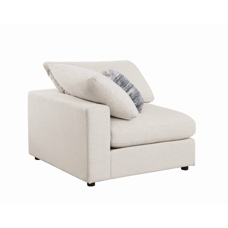 Fabric Upholstered Wooden Corner Chair with Loose Cushion Seat, Beige