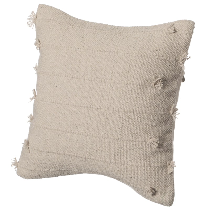 16" Handwoven Cotton Throw Pillow Cover Flat Natural Design - Drawstring