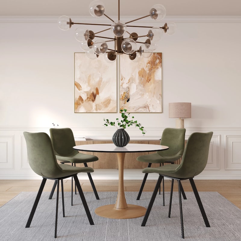 Bristol 31" Round Dining Table with MDF Top and Natural Wood Steel Pedestal Base for Modern Kitchen and Dining Room