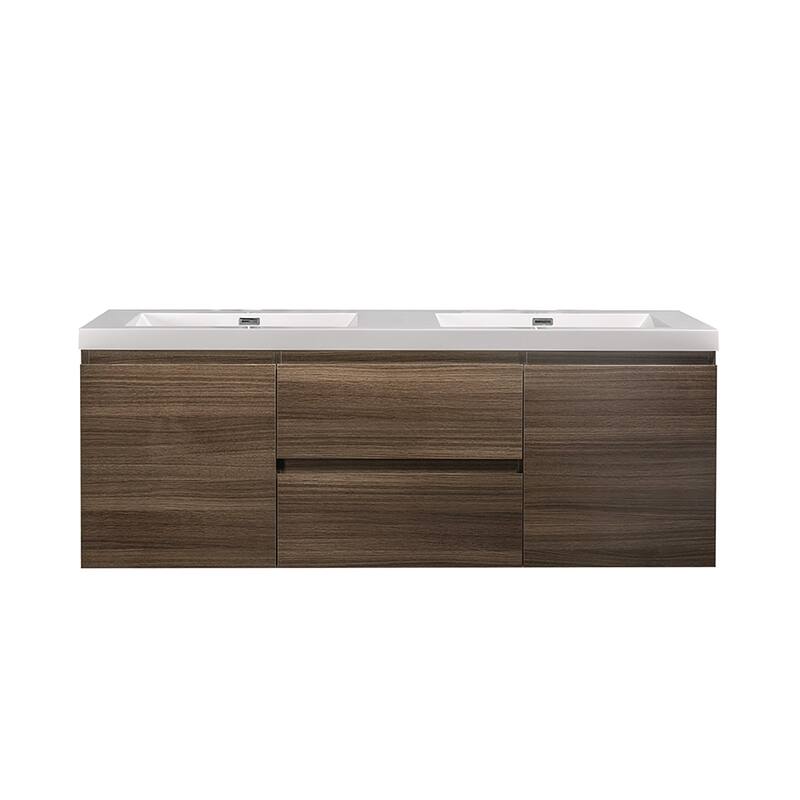 60" Wall-Mounted 2-drawer Bathroom Vanity Set with Integrated Double Sink