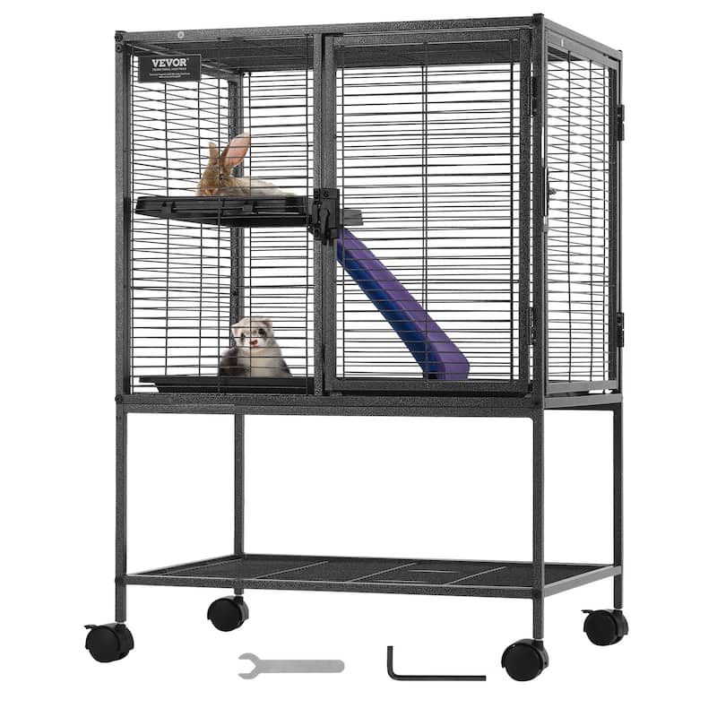 Rolling Metal Ferret Cage Small Animal Cage for Pet Rats, Hamster, Guinea Pig, Chinchilla, Squirrel, Hedgehogs, Bunny - 24"x17.3"x34.1"