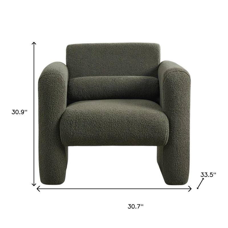 HomeRoots 31" Olive Green Boucle Upholstered Arm Chair And Toss Pillow - 30.70 in. x 30.90 in. x 33.50 in.