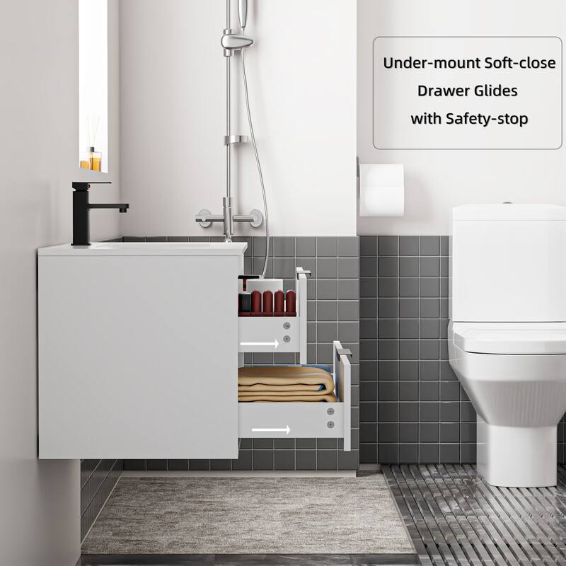 24"/30"/36"/48" Ceramic Vessel Sink Wall Mounted Bathroom Vanity Set
