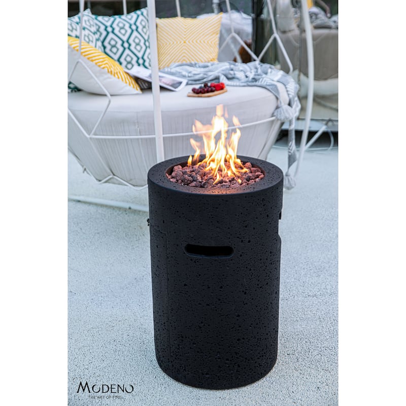 Modeno Lava Tube 40,000 BTU Concrete Propane Column Fire Pit with Lava Rocks & Cover - Black