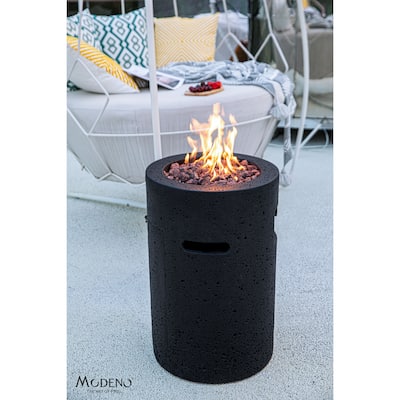 Modeno Lava Tube 40,000 BTU Concrete Propane Column Fire Pit with Lava Rocks & Cover