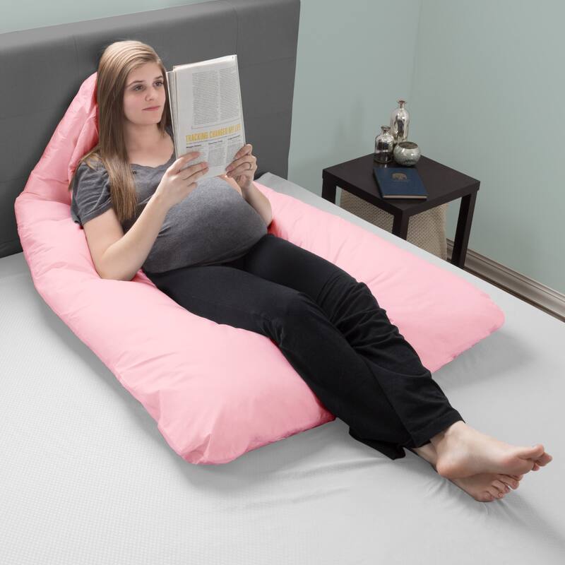 Full Body Pillow Cover- U-Shaped Soft Cotton Replacement Pillowcase by Lavish Home (Pink)