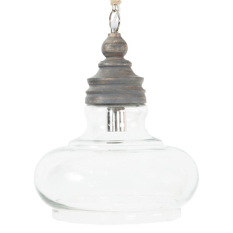 Glass and Distressed Mango Wood Ceiling Light