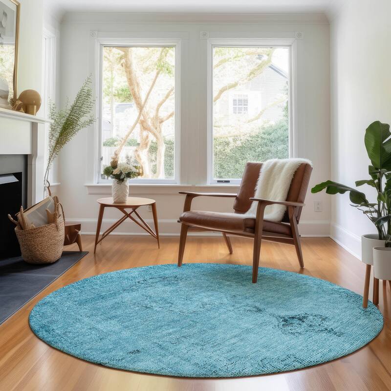 Premium Washable Super Soft Vintage Distressed Mayfield Rug - Blue - 8' x 8' - Round
