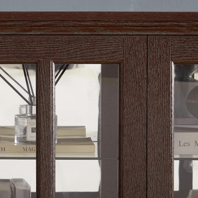 68.7" Antique Curio Display Cabinet with 4 Glass Doors, Adjustable Shelves & Built-in Light for Collectibles and Wine Storage