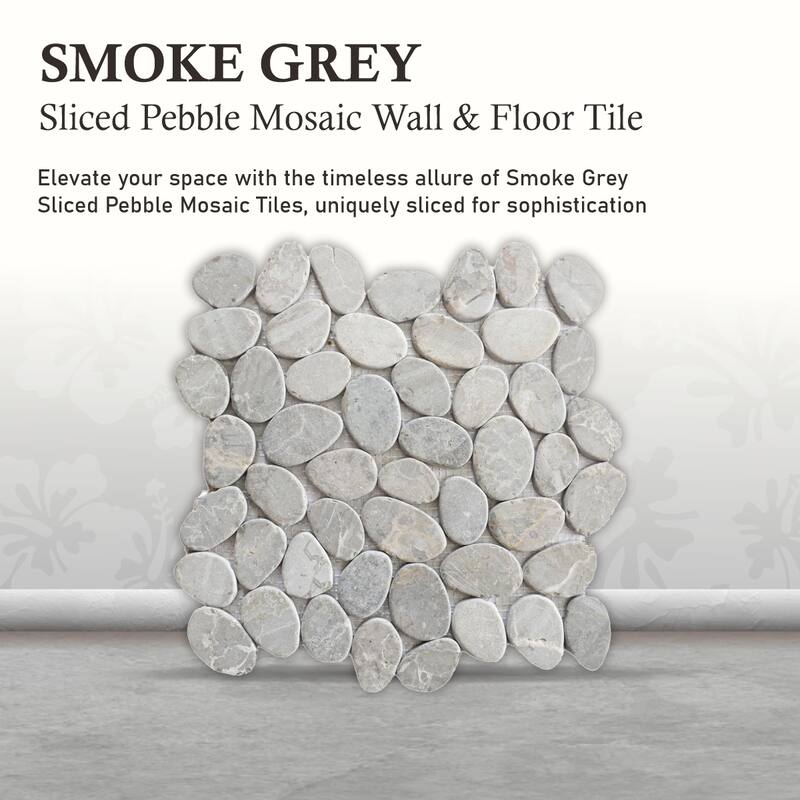 Smoke Grey Sliced Pebble Mosaic, Backsplash Kitchen Walls, Shower and Bathroom Floors 12" X 12" (5 Sqft per case)