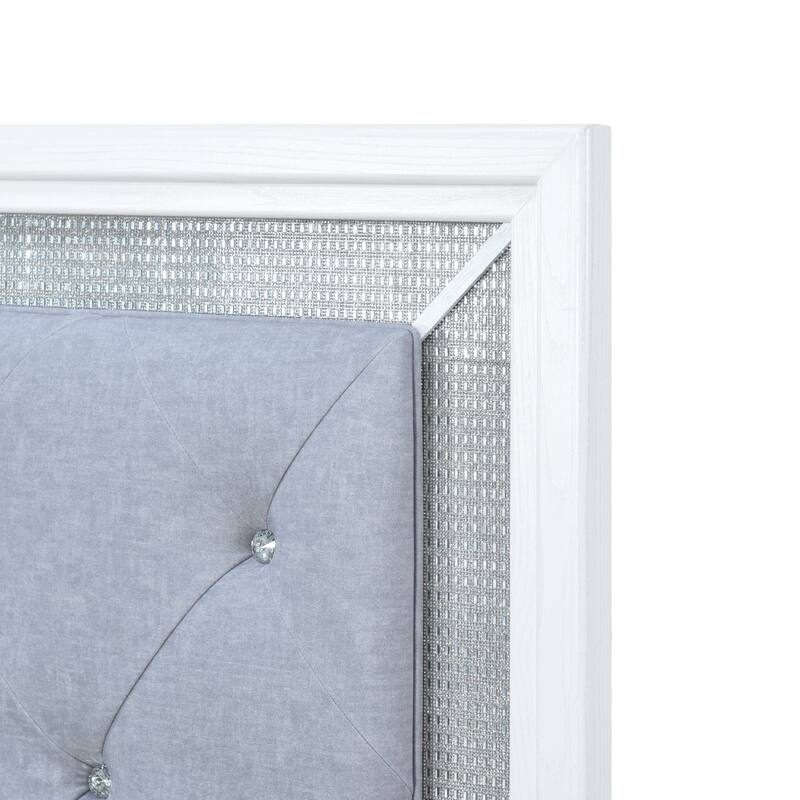 Reflections Pearl White Rhinestone Upholstered Panel Headboard with Lights - King, Queen, Full, Twin