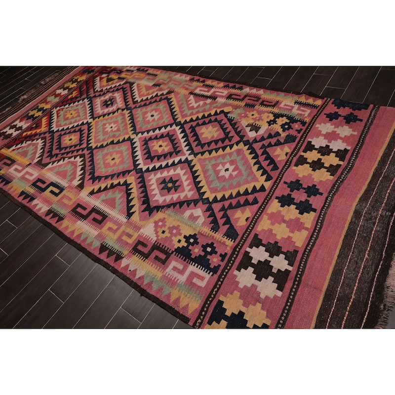 Hand Knotted Southwestern Turkish Kilim Rose,Chocolate Persian Oriental Area Rug Wool Traditional Oriental Area Rug (Palace)