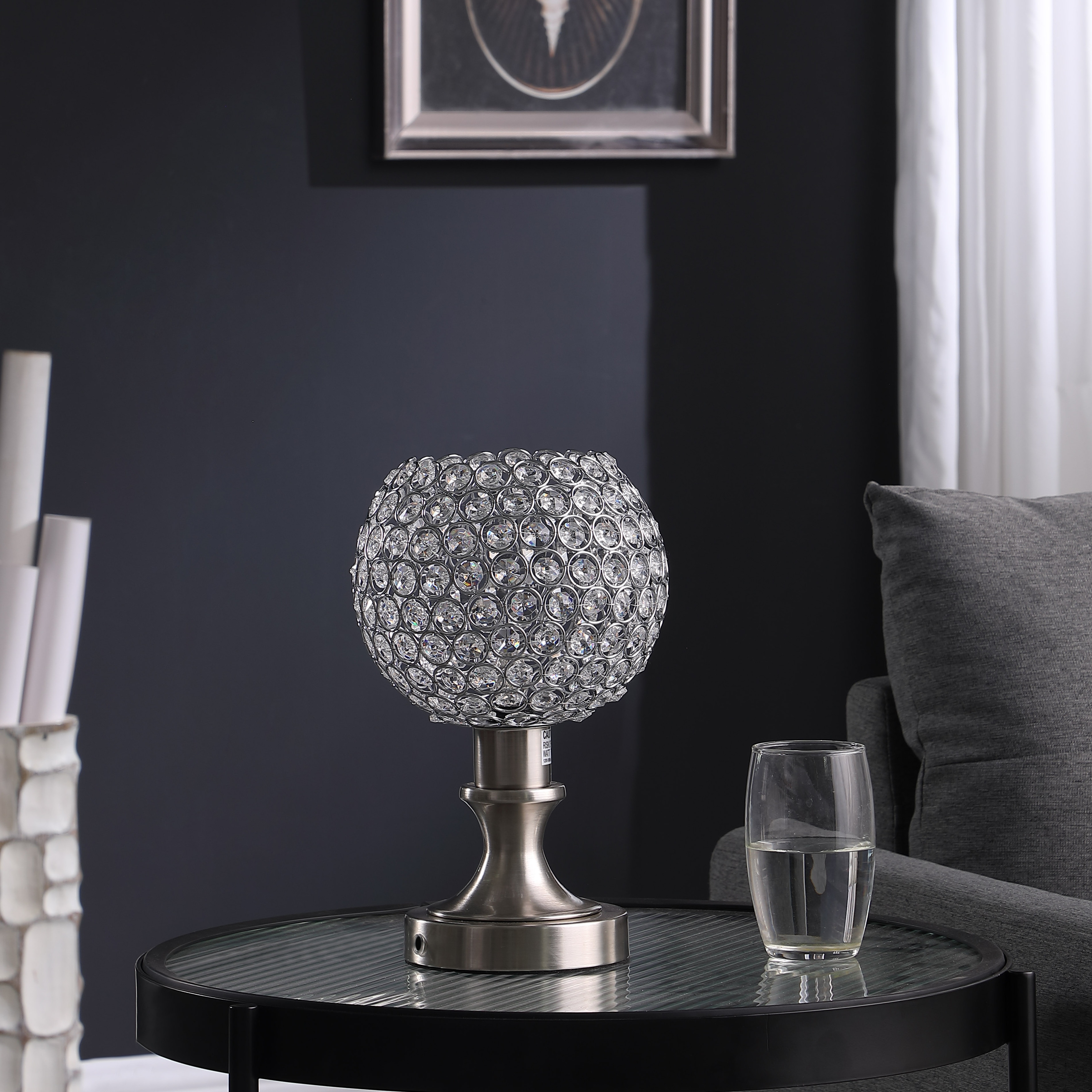 11 5 In Crystal Inspired Sequin Upright Brush Silver Table Lamp