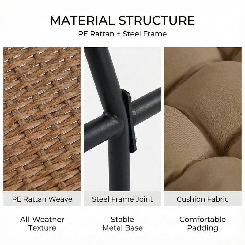 2-Piece Outdoor Wicker Ottomans with Cushions, Weather-Resistant Boho Patio Rattan Footrests for Garden, Porch, and Balcony