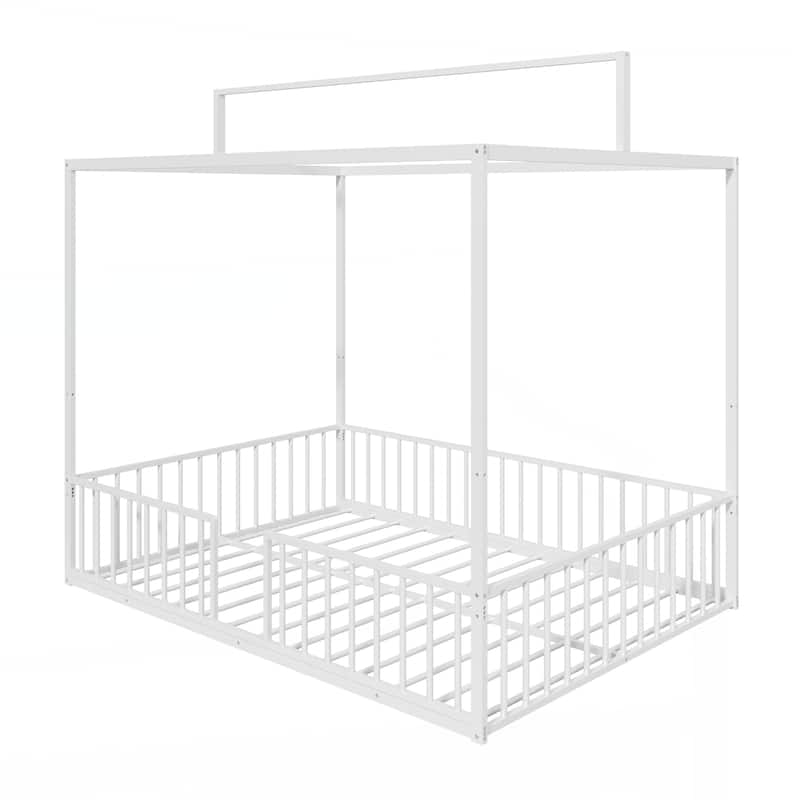 3-in-1 Convertible Montessori Metal floor bed,Modern Minimalist Design Canopy Platform Bed Funland