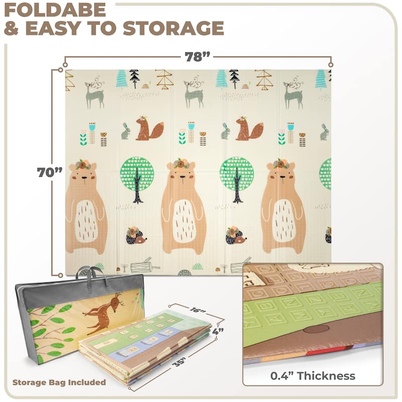 Sorbus Foldable Baby Kids Play Mat, Floor Foam Mats with Travel Bag - Waterproof Foldable - 78" x 70" x 0.4" - 78 x 70 x 0.4”