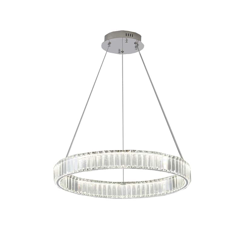 1-Light Chrome LED Chandelier With Clear Crystals