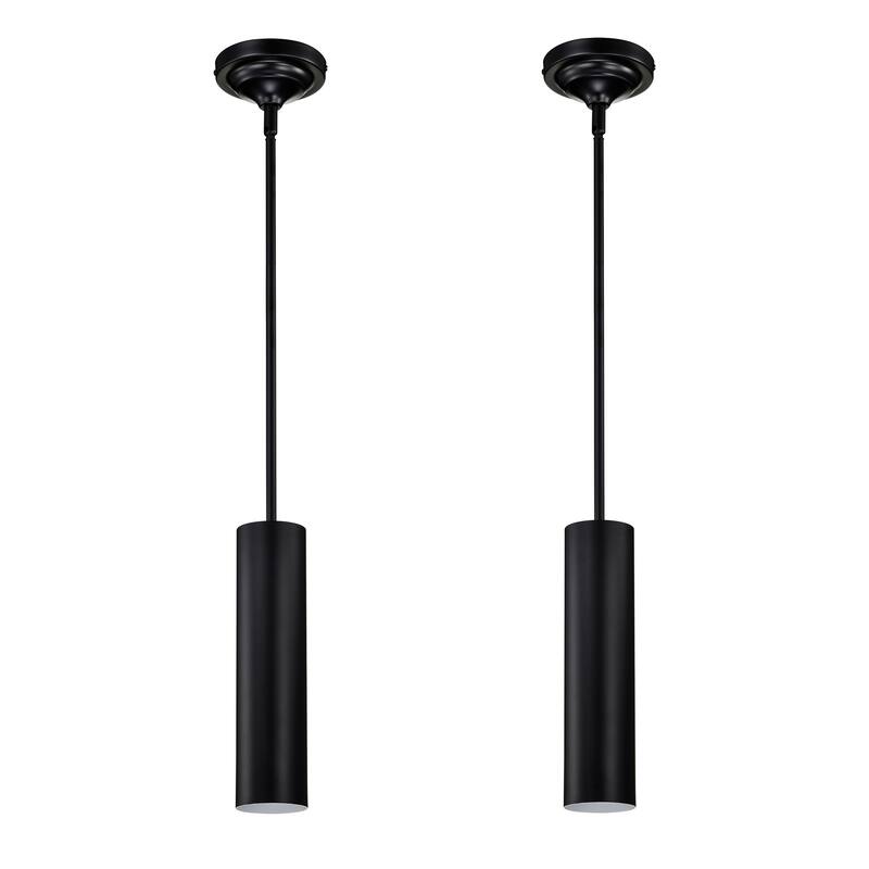 1-Light Matte Black Modern Mini Pendant Light with Cylindrical Metal Shade - 2-PACK