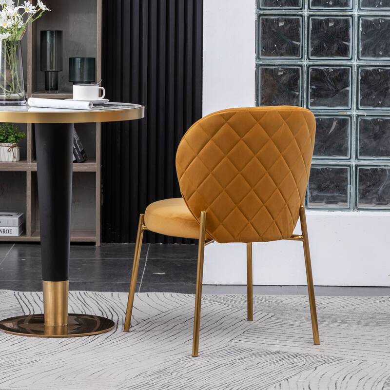Modern Velvet Dining Chair with Round Cushions, Curved Backrest, Metal Legs for Dining Room Kitchen Living Room Bedroom