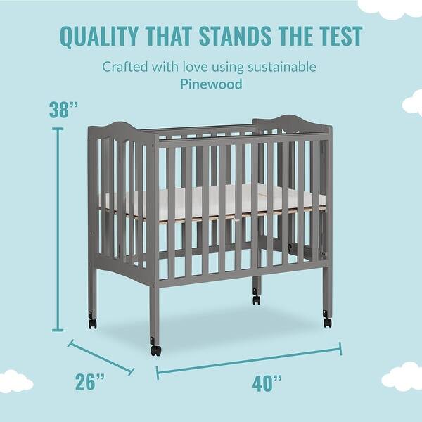 Dream On Me , 2 In 1 Lightweight Portable Cribs - Steel Grey