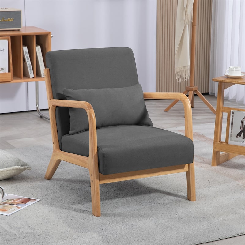 Mid-Century Living Room Upholstered Wood Accent Leisure Armrest Chair - Dark Grey