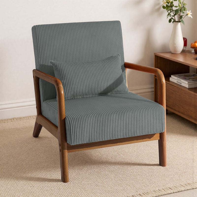 25" W Mid Century Upholstered Wood Accent Chair with Pillow