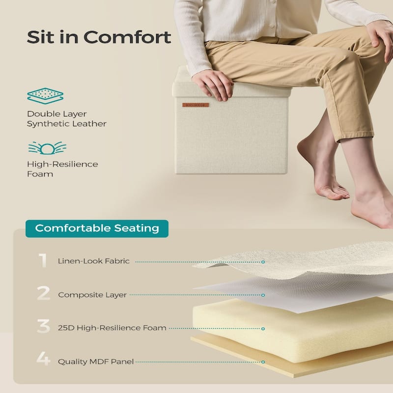 11.8-Inch Foldable Storage Square Ottoman with Tufted Design Perfect for Bedroom or Dressing Room