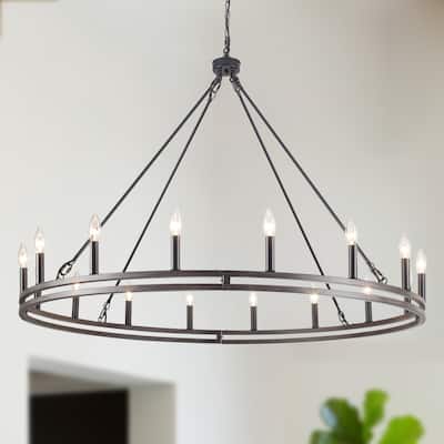 16-Light Candlestick Circle Wagon Wheel Chandelier Linear Island Chandelier Lighting for Kitchen Island