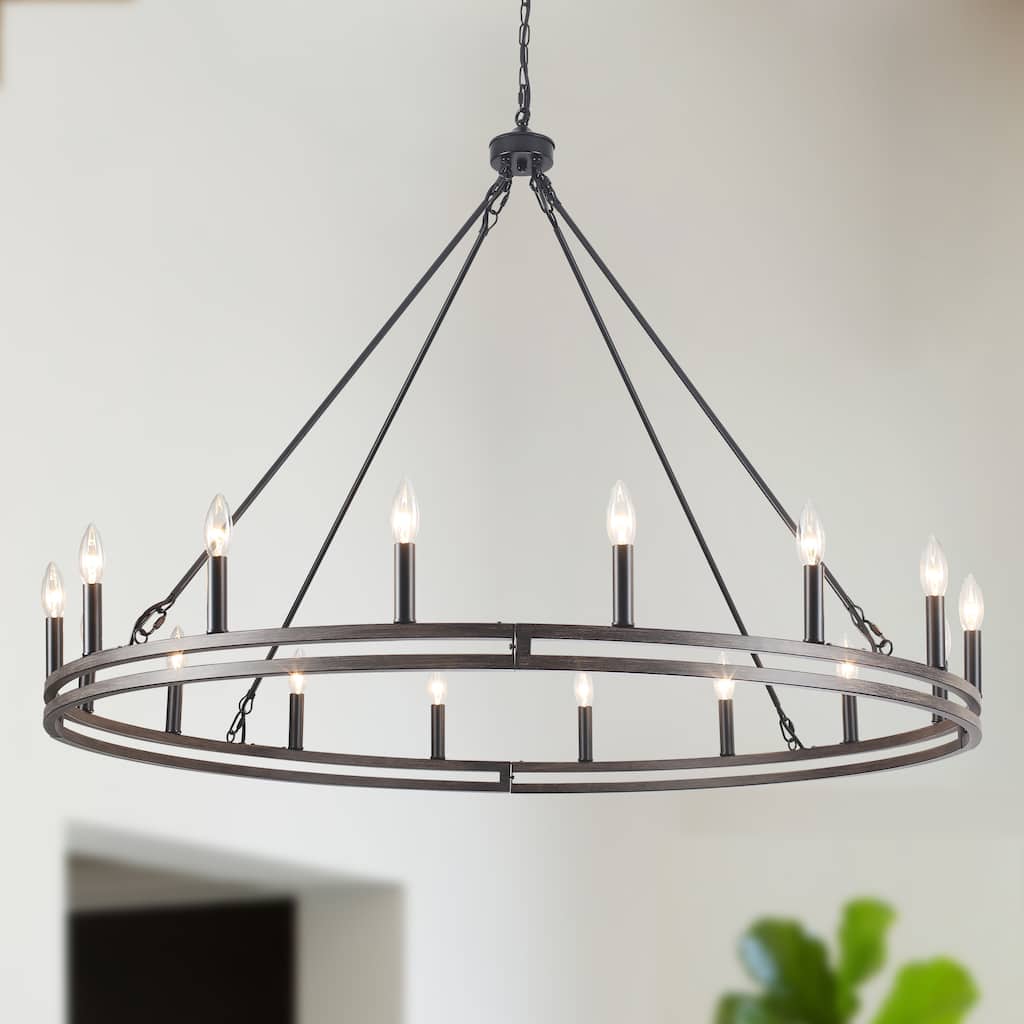 16-Light Candlestick Circle Wagon Wheel Chandelier Linear Island Chandelier Lighting for Kitchen Island