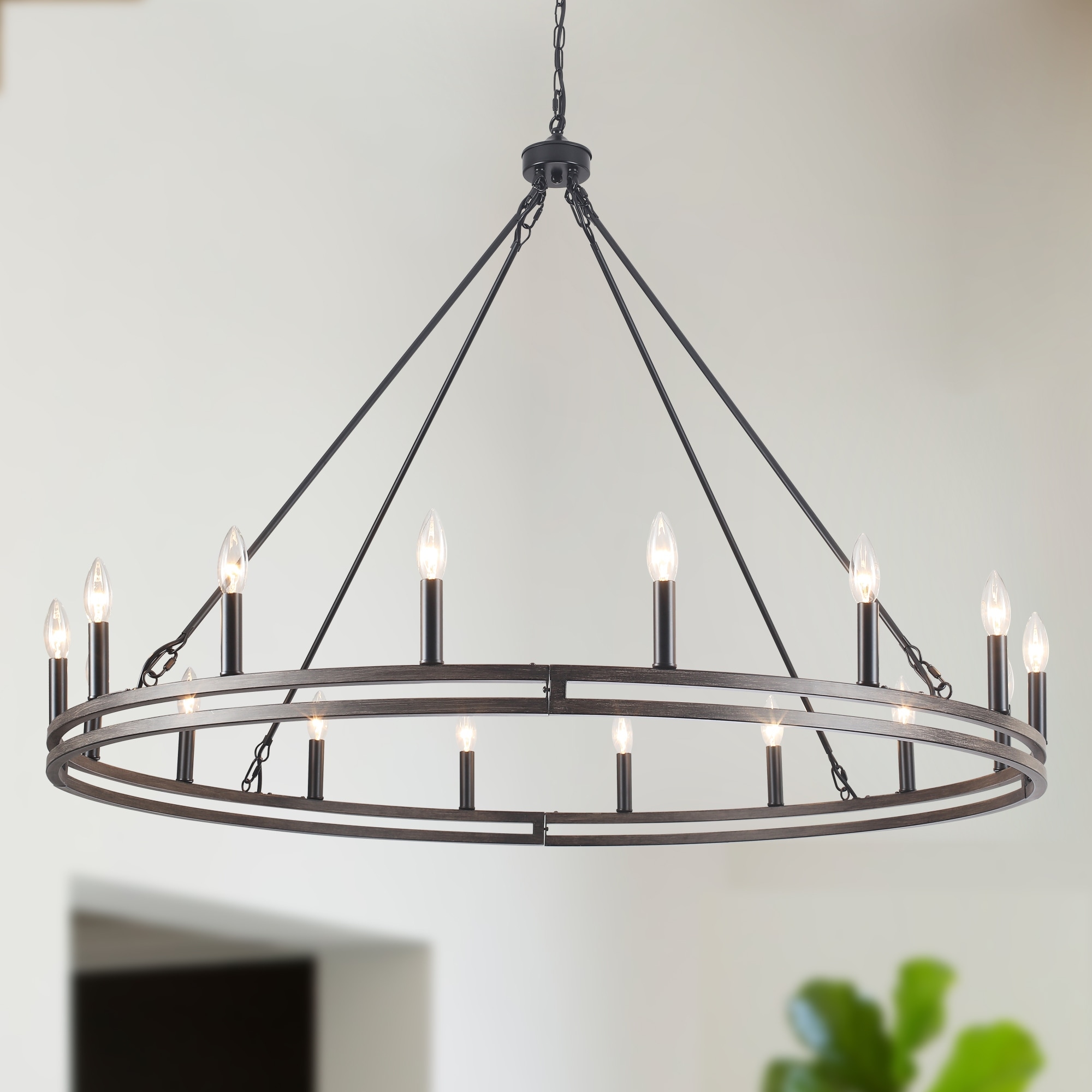 16-Light Candlestick Circle Wagon Wheel Chandelier Linear Island Chandelier Lighting for Kitchen Island
