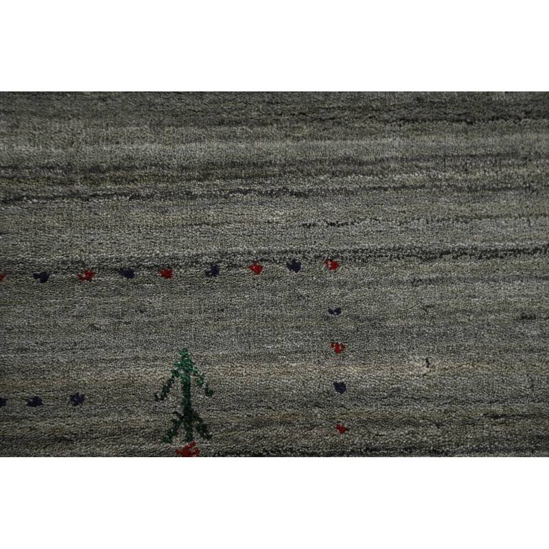 Grey Tribal Gabbeh Area Rug Hand-Knotted Wool Carpet - 8'2"x 9'9"