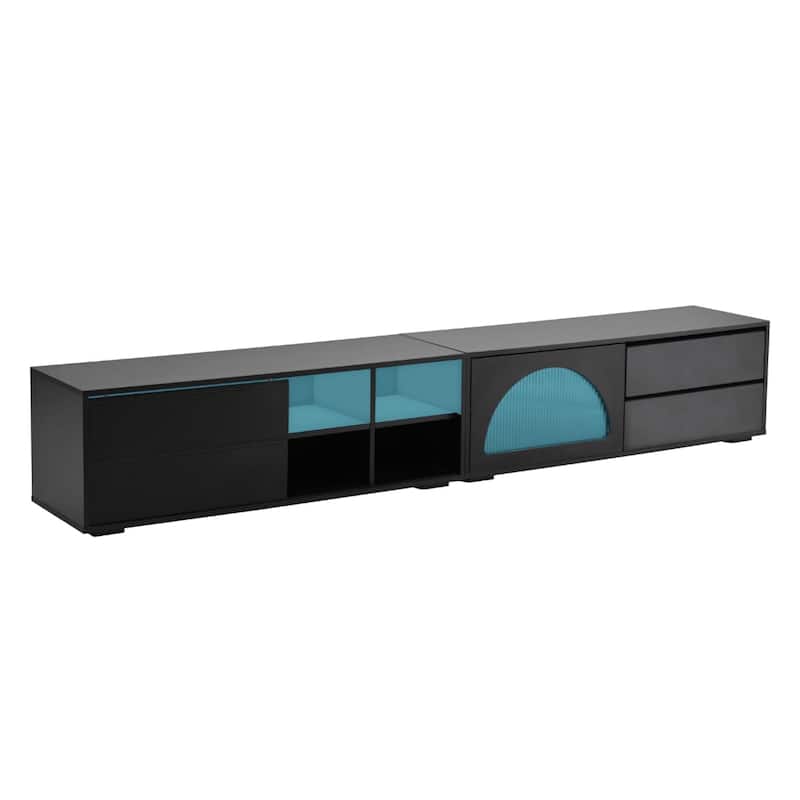 Wood Storage TV Stand with Open Shelves, Sliding Door TV Console w/ 2 Drawers, LED Entertainment Center for TVs Up to 100"