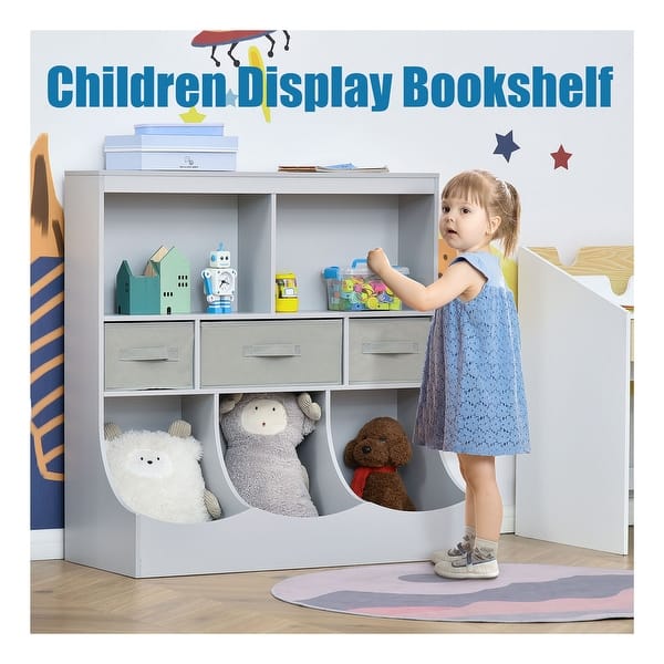 slide 2 of 7, Children Display Bookshelf with Drawers Grey