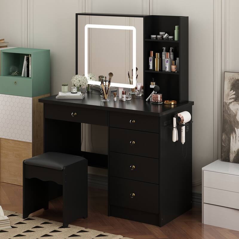 Vanity Set Dressing Table w/Lighted Makeup Mirror and Charging Station