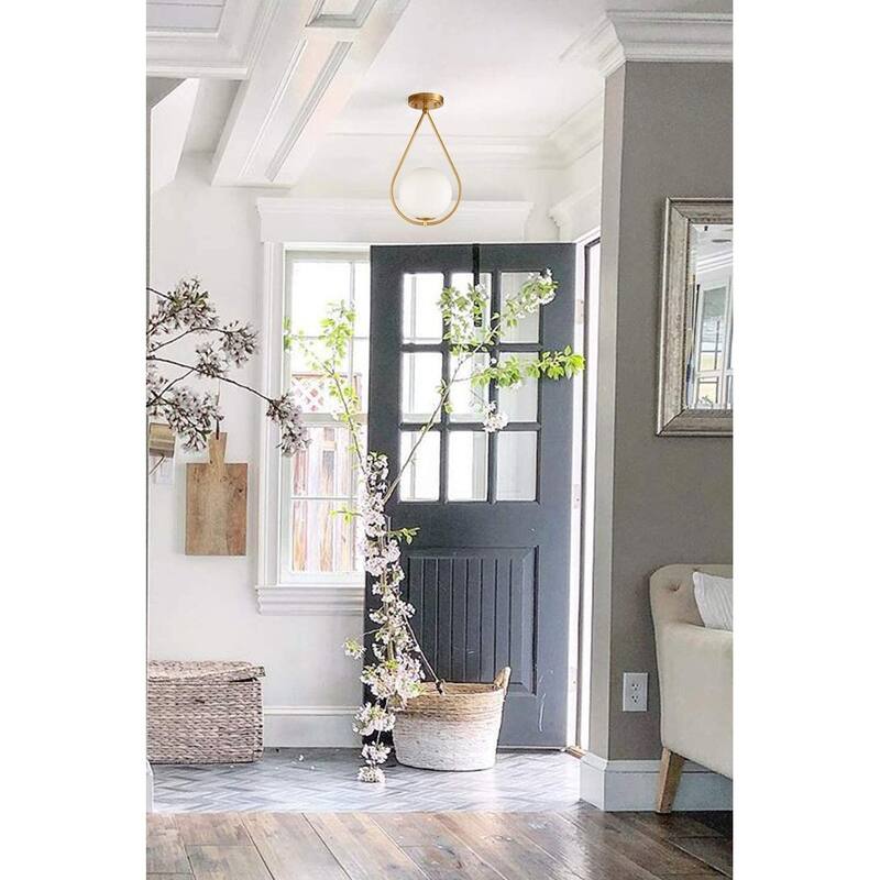 Sardignia Modern Flush Mount Ceiling Light w/ Globe Ivory Glass Shade