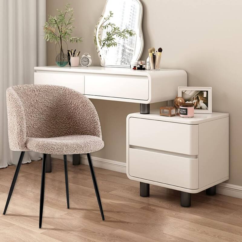 Howtai Cozy Accent Armchair, Fluffy Sherpa Dining Chair Set of 2