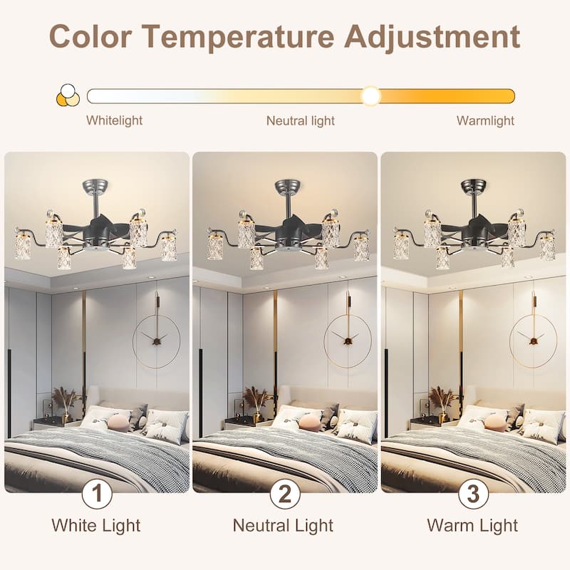 Modern Fandelier with Light and Remote, Modern luxury LED Chandelier Ceiling Fan for Living Room