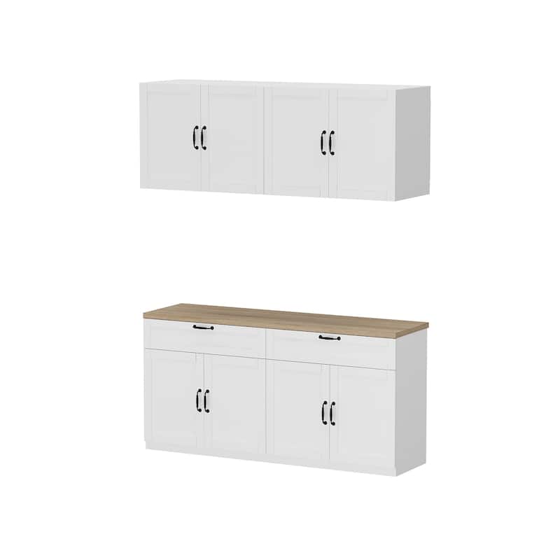 2 Piece Modular Closet Storage Set with Floor and Wall Cabinets Pantry