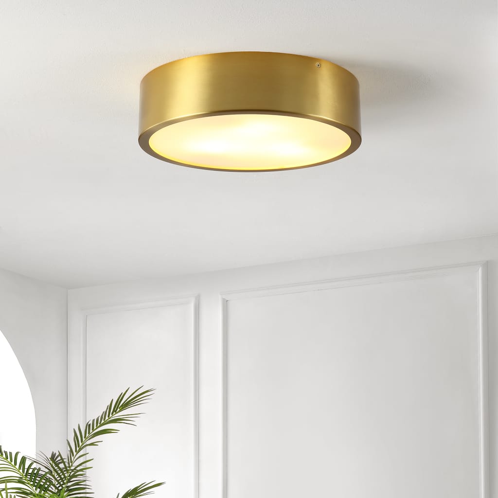 SAFAVIEH Lighting Lola Flush Mount - 15" W x 15" D x 4" H - Brass - 15Wx15Dx4H